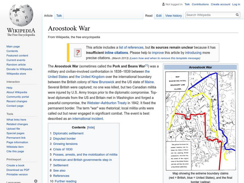 Wikipedia: Aroostook War Handout Wikipedia: Aroostook War Handout