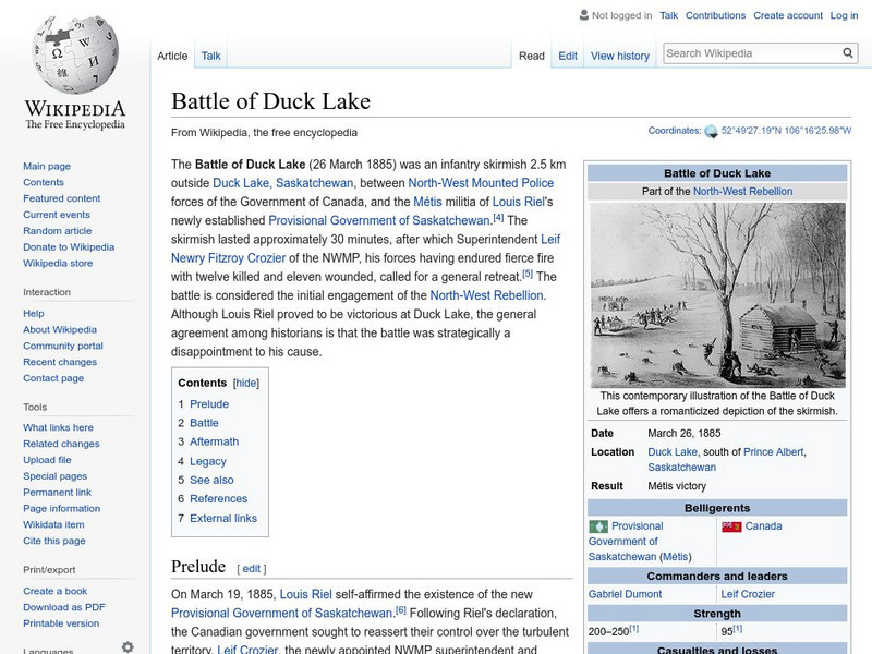 Wikipedia: Battle of Duck Lake Handout