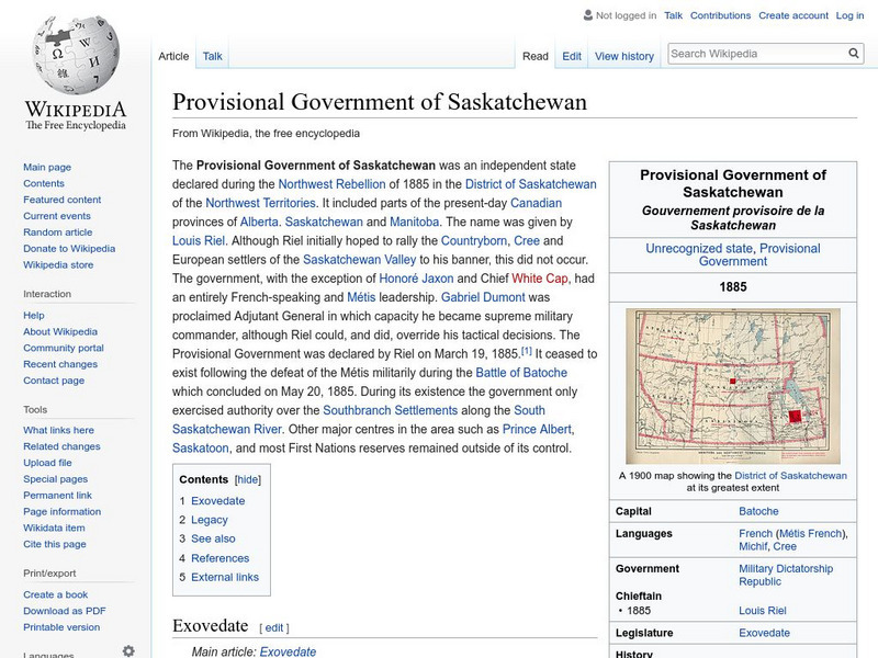 Wikipedia: Provisional Government of Saskatchewan Handout
