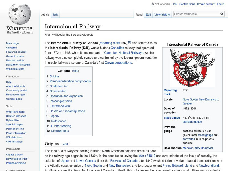 Wikipedia: Intercolonial Railway Handout Wikipedia: Intercolonial Railway Handout
