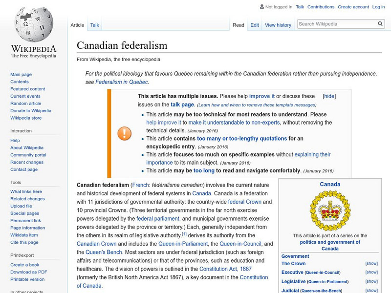 Wikipedia: Canadian Federalism Handout Wikipedia: Canadian Federalism Handout