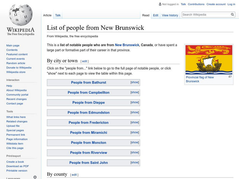 Wikipedia: List of People From New Brunswick Handout Wikipedia: List of People From New Brunswick Handout