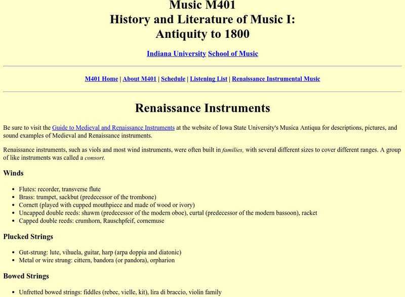 History and Literature of Music: Renaissance Instruments Website History and Literature of Music: Renaissance Instruments Website