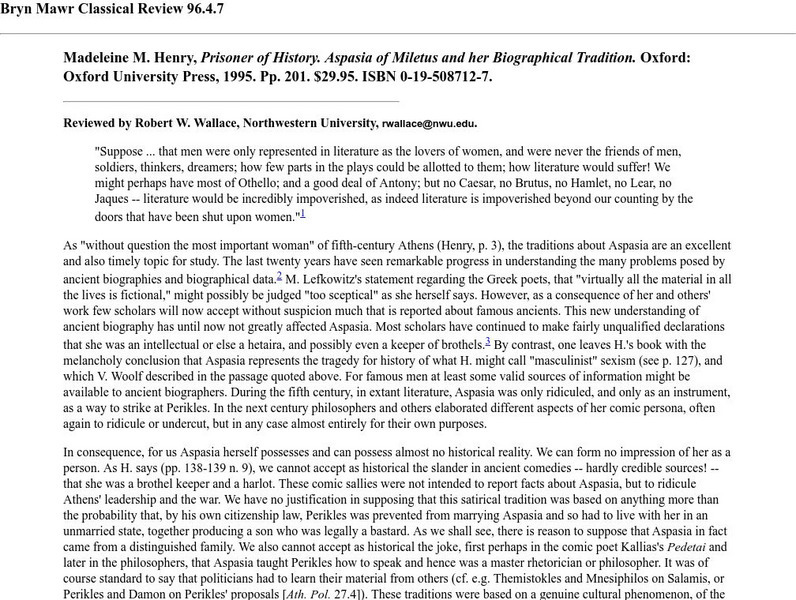 Prisoner of History: Aspasia of Miletus Handout Prisoner of History: Aspasia of Miletus Handout