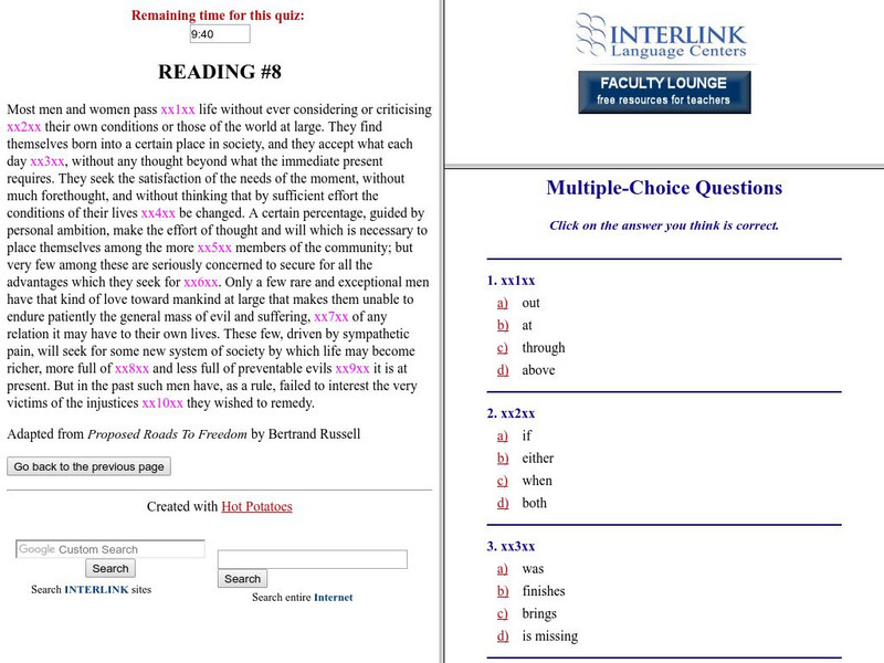 Interlink Language Center: Reading #8 Unknown Type Interlink Language Center: Reading #8 Unknown Type