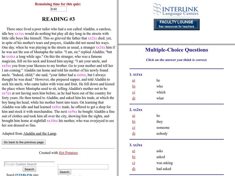 Interlink Language Center: Reading #3 Unknown Type Interlink Language Center: Reading #3 Unknown Type