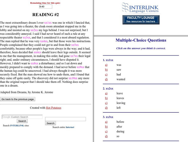 Interlink Learning Center: Reading #2 Unknown Type Interlink Learning Center: Reading #2 Unknown Type