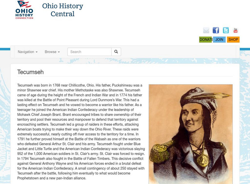 Ohio History Central: Tecumseh Handout Ohio History Central: Tecumseh Handout
