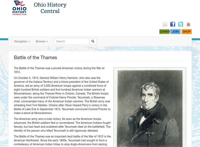 Ohio History Central: Battle of the Thames Handout