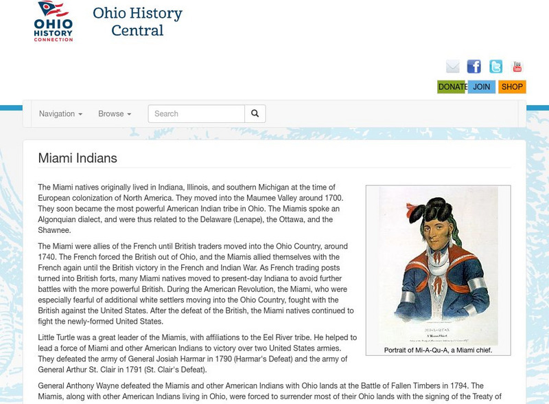 Ohio History Central: Miami Indians Handout Ohio History Central: Miami Indians Handout