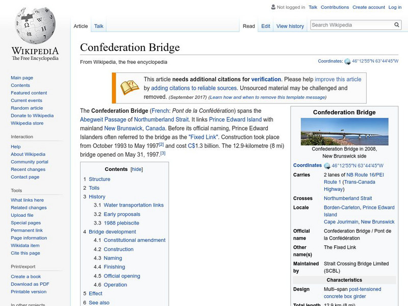 Wikipedia: Confederation Bridge Handout Wikipedia: Confederation Bridge Handout