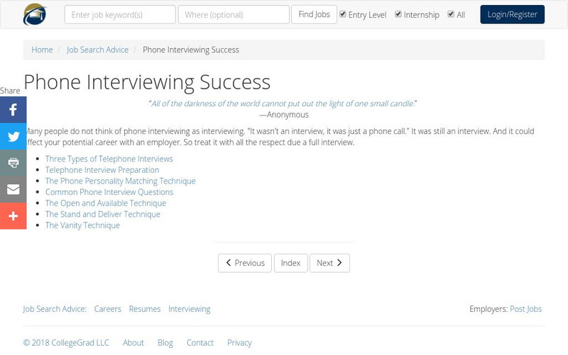 College Grad: Phone Interviewing Success Article College Grad: Phone Interviewing Success Article