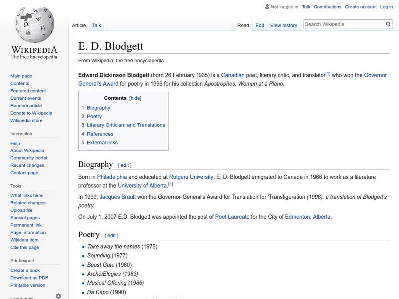 Wikipedia: E. D. Blodgett Handout Wikipedia: E. D. Blodgett Handout