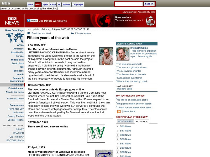 Bbc News: Technology: Fifteen Years of the Web Handout Bbc News: Technology: Fifteen Years of the Web Handout