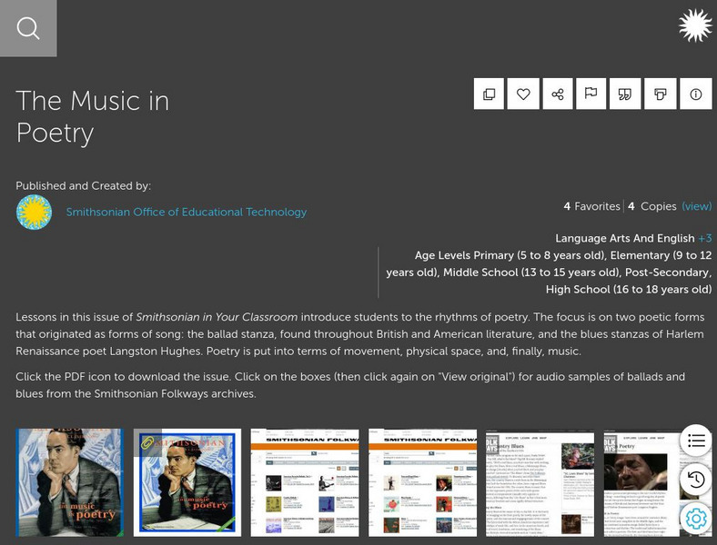 Smithsonian Learning Lab: The Music in Poetry Lesson Plan Smithsonian Learning Lab: The Music in Poetry Lesson Plan