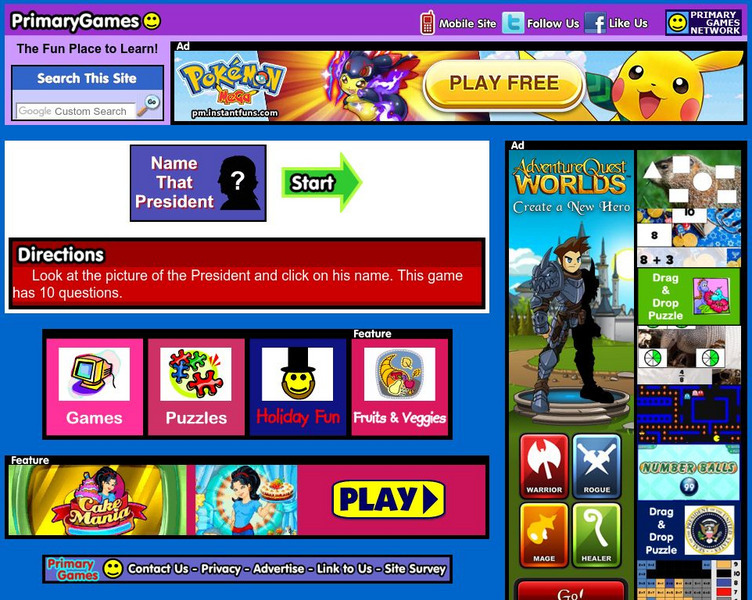 Primary Games: Name That President Interactive Primary Games: Name That President Interactive