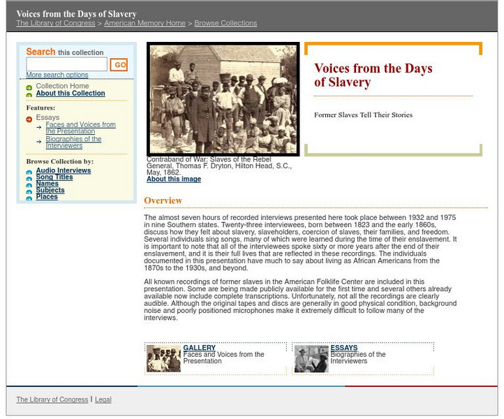 Loc: Voices From the Days of Slavery Primary Loc: Voices From the Days of Slavery Primary