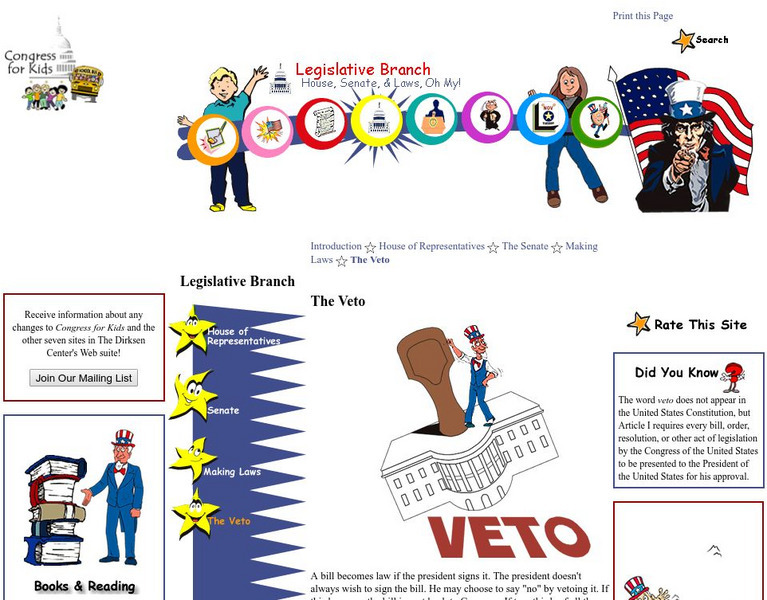 Congress for Kids: The Legislative Branch: The Veto Handout Congress for Kids: The Legislative Branch: The Veto Handout