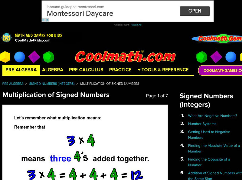 Coolmath: Multiplication of Signed Numbers Unit Plan Coolmath: Multiplication of Signed Numbers Unit Plan