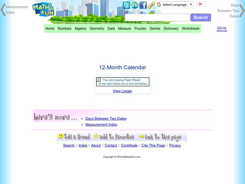 Math Is Fun: 12 Month Calendar Activity Math Is Fun: 12 Month Calendar Activity