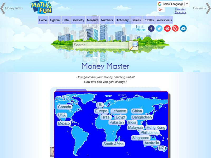 Math Is Fun: Money Master Activity Math Is Fun: Money Master Activity