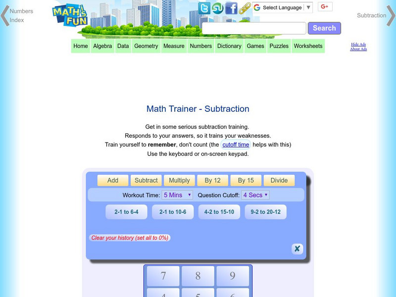 Math Is Fun: Math Trainer: Subtraction Activity Math Is Fun: Math Trainer: Subtraction Activity