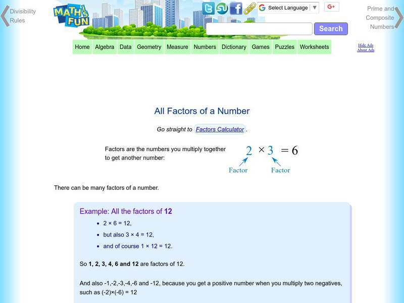 Math Is Fun: All Factors of a Number Activity Math Is Fun: All Factors of a Number Activity