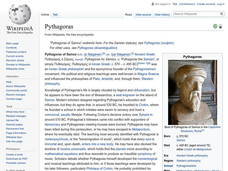 Wikipedia: Pythagoras Handout Wikipedia: Pythagoras Handout