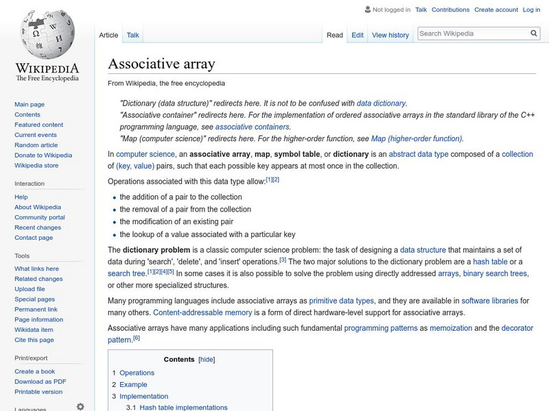 Wikipedia: Associative Array Handout Wikipedia: Associative Array Handout