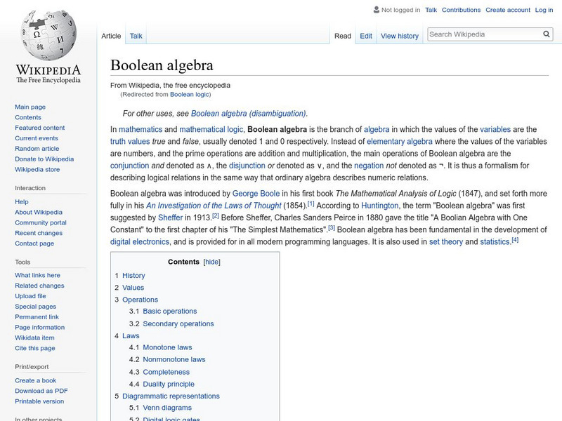 Wikipedia: Boolean Logic Handout Wikipedia: Boolean Logic Handout