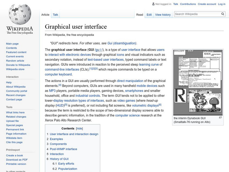 Wikipedia: Graphical User Interface (Gui) Handout for 9th - 10th Grade ...