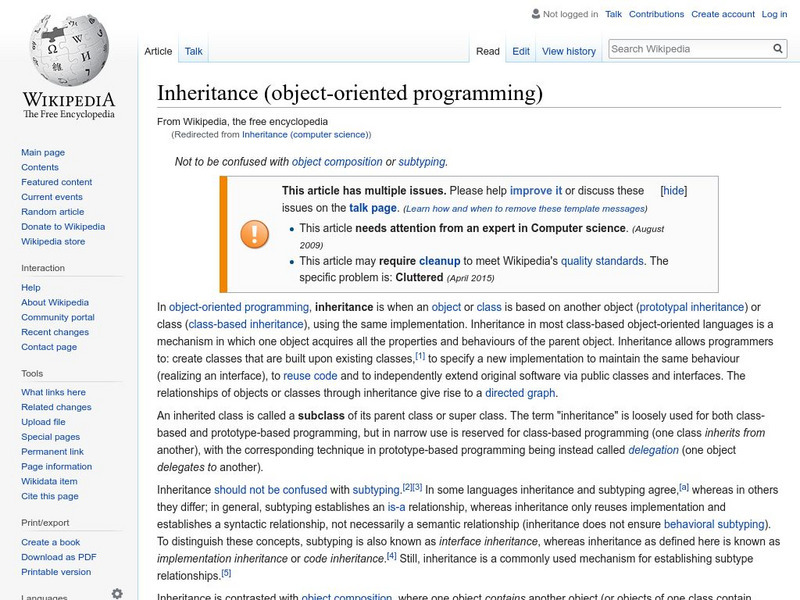 Wikipedia: Inheritance (Computer Science) Handout Wikipedia: Inheritance (Computer Science) Handout