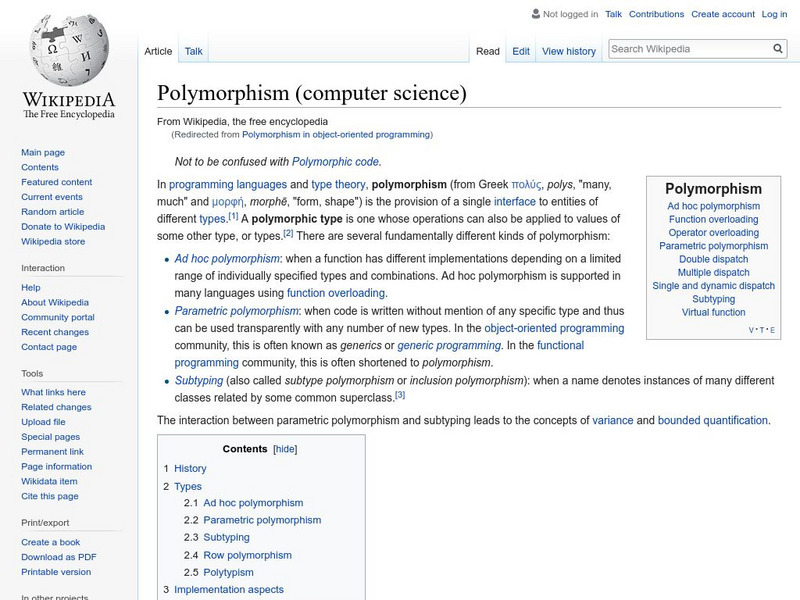 Wikipedia: Polymorphism in Object Oriented Programming Handout Wikipedia: Polymorphism in Object Oriented Programming Handout