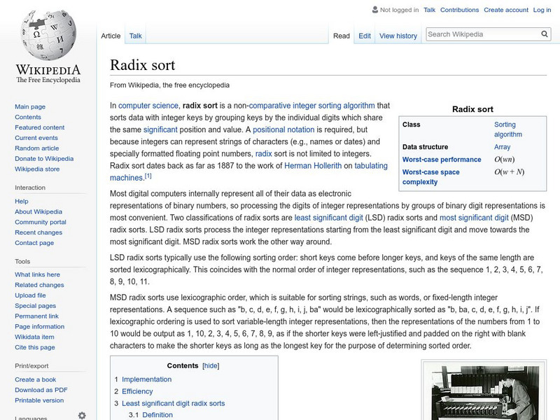 Wikipedia: Radix Sort Handout Wikipedia: Radix Sort Handout