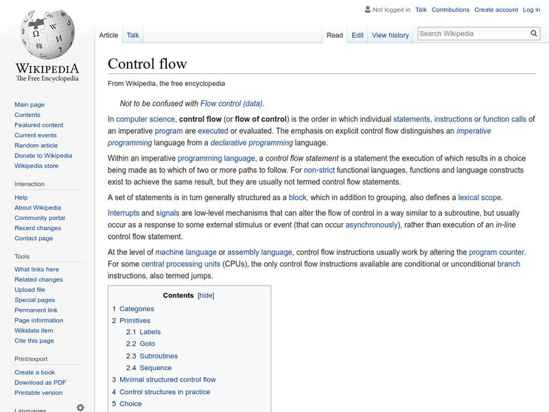 Wikipedia: Control Flow Handout Wikipedia: Control Flow Handout