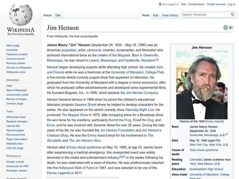 Wikipedia: Jim Henson Handout Wikipedia: Jim Henson Handout