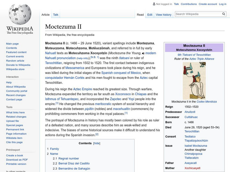 Wikipedia: Moctezuma Ii Handout Wikipedia: Moctezuma Ii Handout
