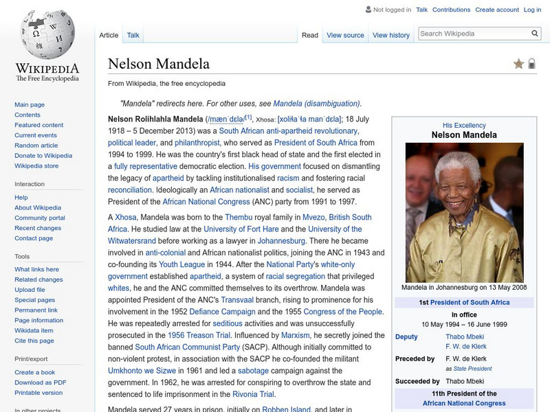 Wikipedia: Nelson Mandela Handout Wikipedia: Nelson Mandela Handout
