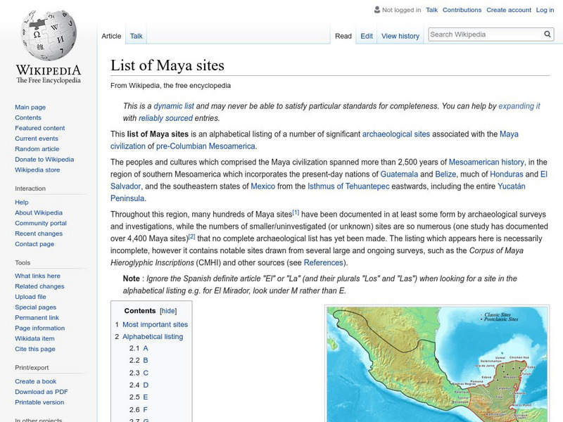 Wikipedia: List of Maya Sites Handout Wikipedia: List of Maya Sites Handout