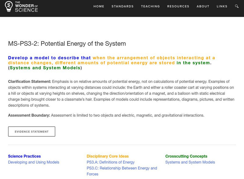 The Wonder of Science: Ms Ps3 2: Potential Energy of the System Lesson Plan The Wonder of Science: Ms Ps3 2: Potential Energy of the System Lesson Plan