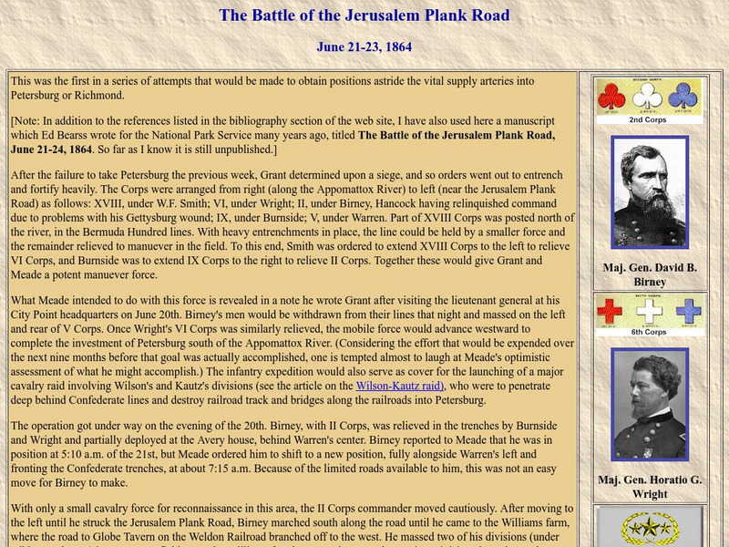 Siege of Petersburg: Battle of the Jerusalem Plank Road Handout