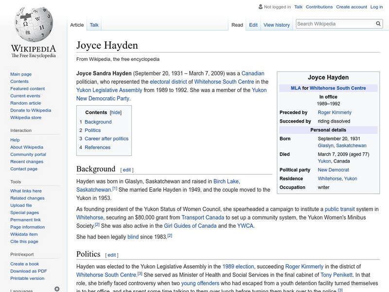 Wikipedia: Joyce Hayden Handout Wikipedia: Joyce Hayden Handout