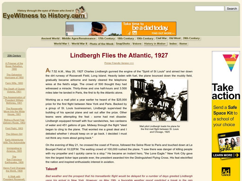 Eye Witness to History: Lindbergh Flies the Atlantic, 1927 Activity Eye Witness to History: Lindbergh Flies the Atlantic, 1927 Activity