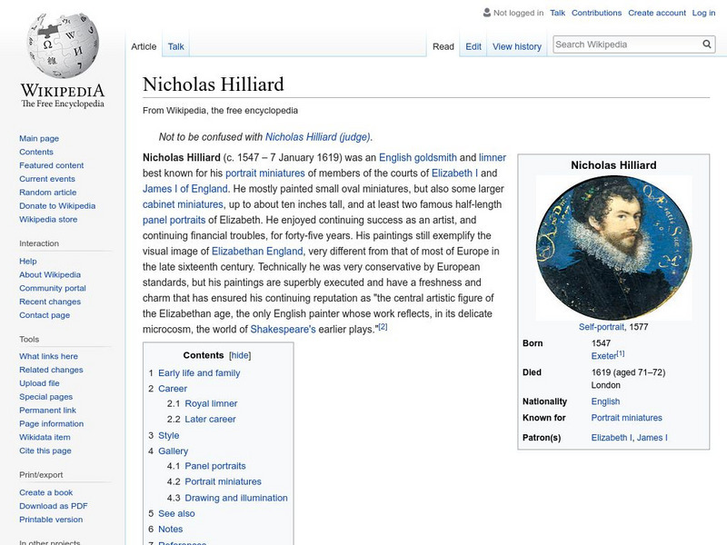 Wikipedia: Nicholas Hilliard Handout Wikipedia: Nicholas Hilliard Handout