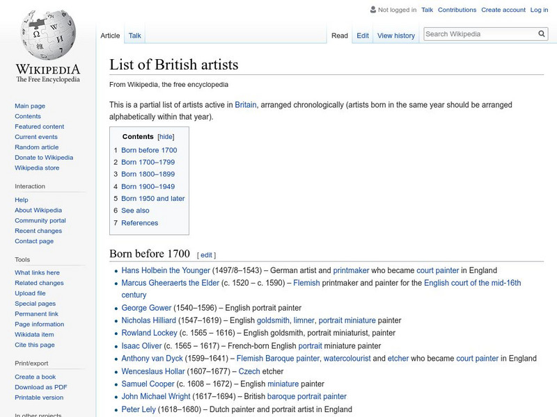 Wikipedia: List of British Artists Handout Wikipedia: List of British Artists Handout