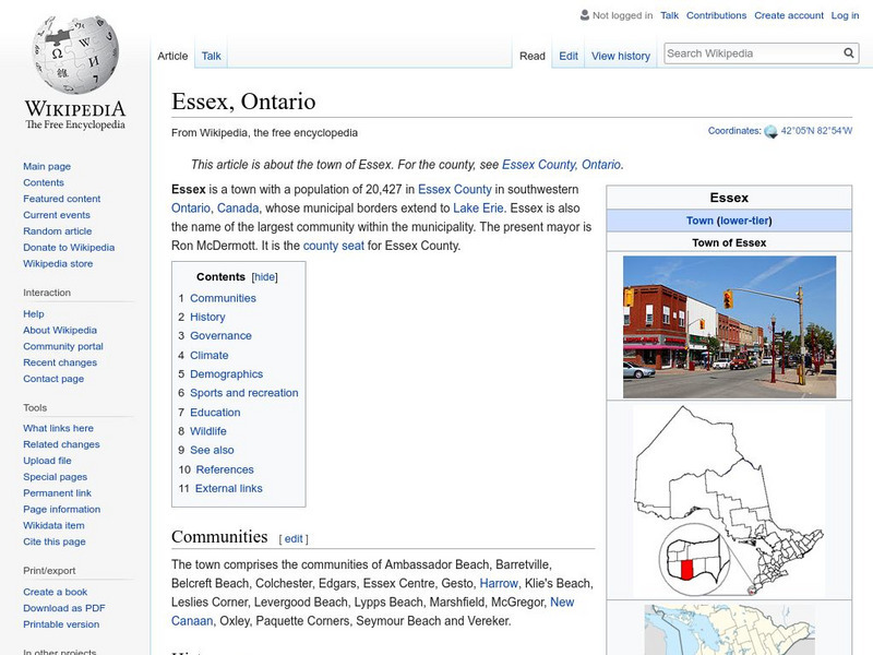 Wikipedia: Essex, Ontario Handout