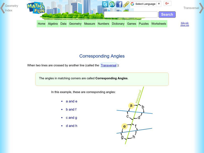 Math Is Fun: Corresponding Angles Interactive Math Is Fun: Corresponding Angles Interactive
