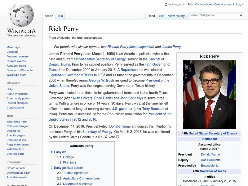 Wikipedia: Rick Perry Handout Wikipedia: Rick Perry Handout