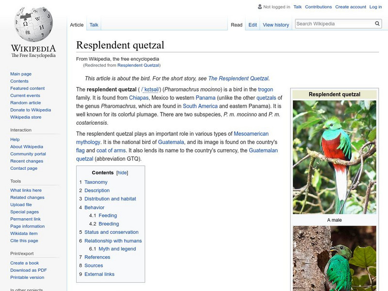 Wikipedia: Resplendent Quetzal Handout Wikipedia: Resplendent Quetzal Handout