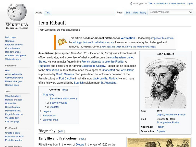 Wikipedia: Jean Ribault Handout Wikipedia: Jean Ribault Handout